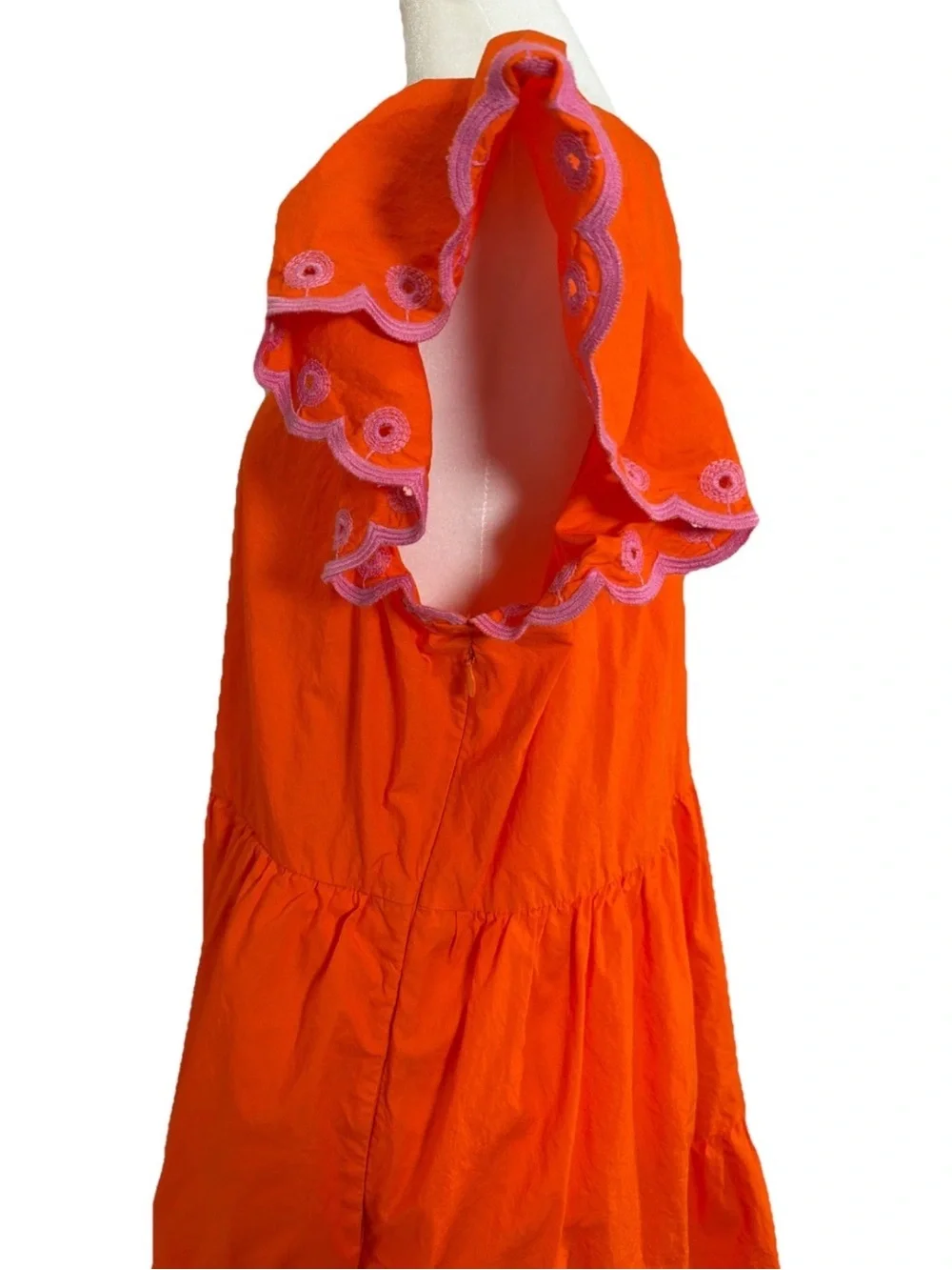 J. Crew Bright Orange Tiered Mini Dress with Eyelet Ruffle Sleeves